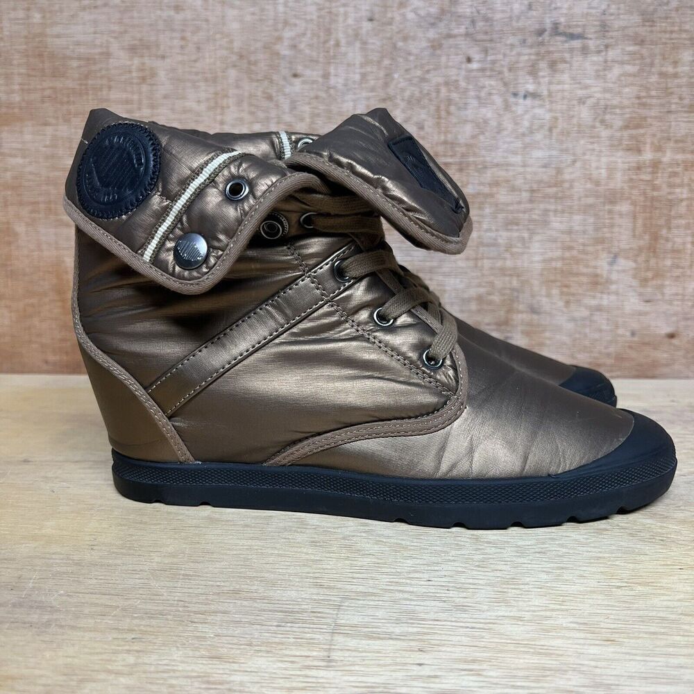 Palladium Pallabrouse Puffy Bronze‎ Gold Wedge Shoes 93606-710-M Women Size 9.5